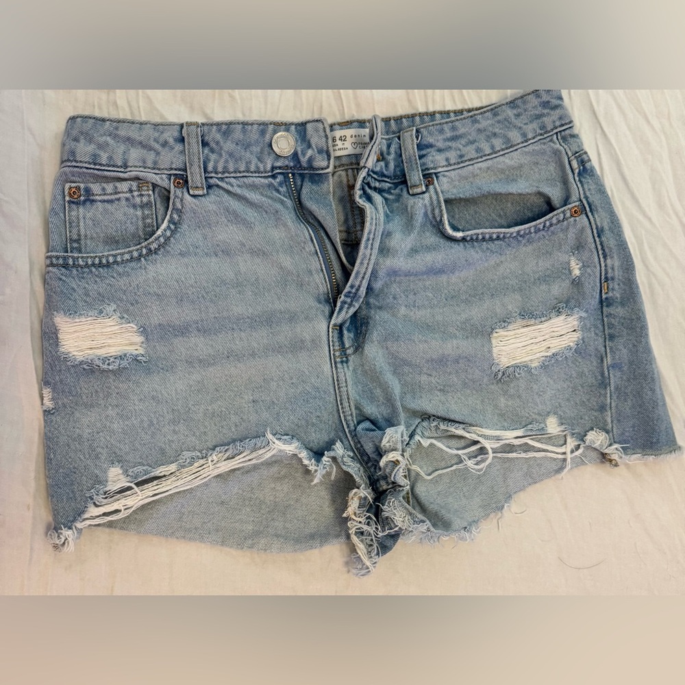Primark Denim Co. Distressed Light Blue Denim Shorts - Size 6